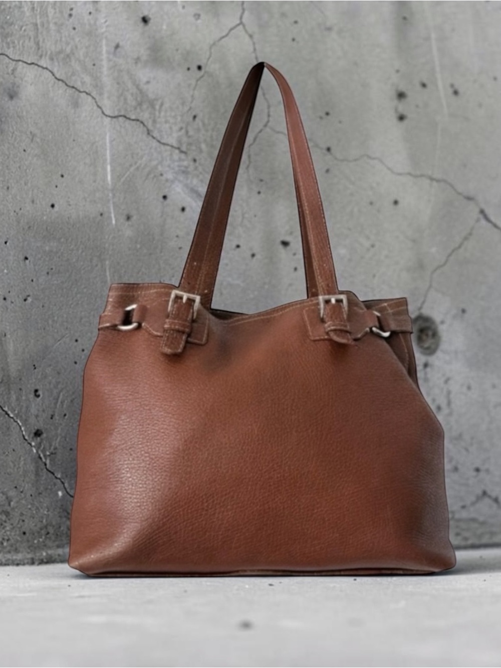 PRADA Brown Pebbled Leather Satchel Bag